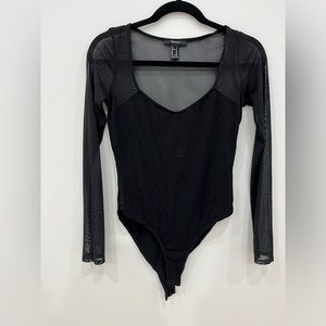 Black sheer long sleeve bodysuit. Size medium.